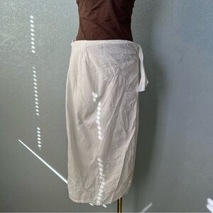 Y2K Millenium White Embroidered Cotton Wrap Midi Skirt Cottagecore L